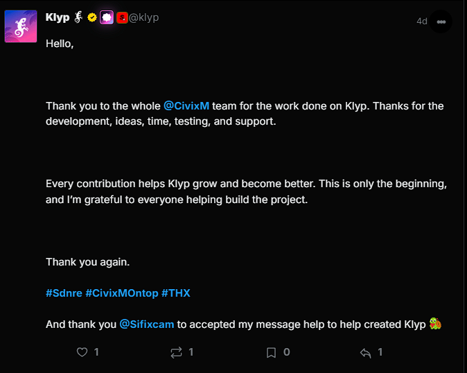 Klyp thanks the CivixM team and Sifixcam