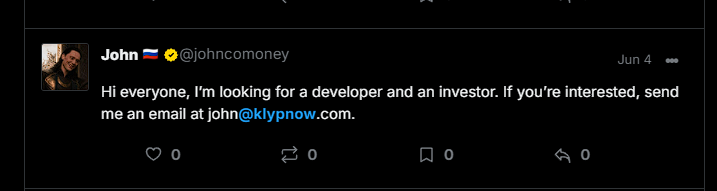 John looks for a Klyp developer and investor