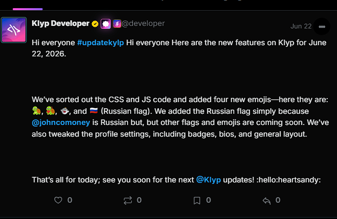 Klyp Developer update published on June 22