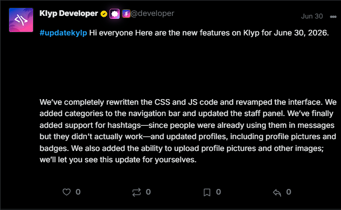 Klyp Developer update published on June 30
