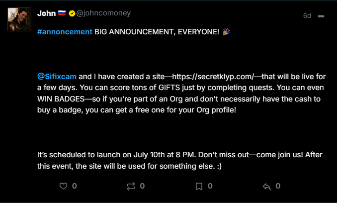 John announces the SecretKlyp project